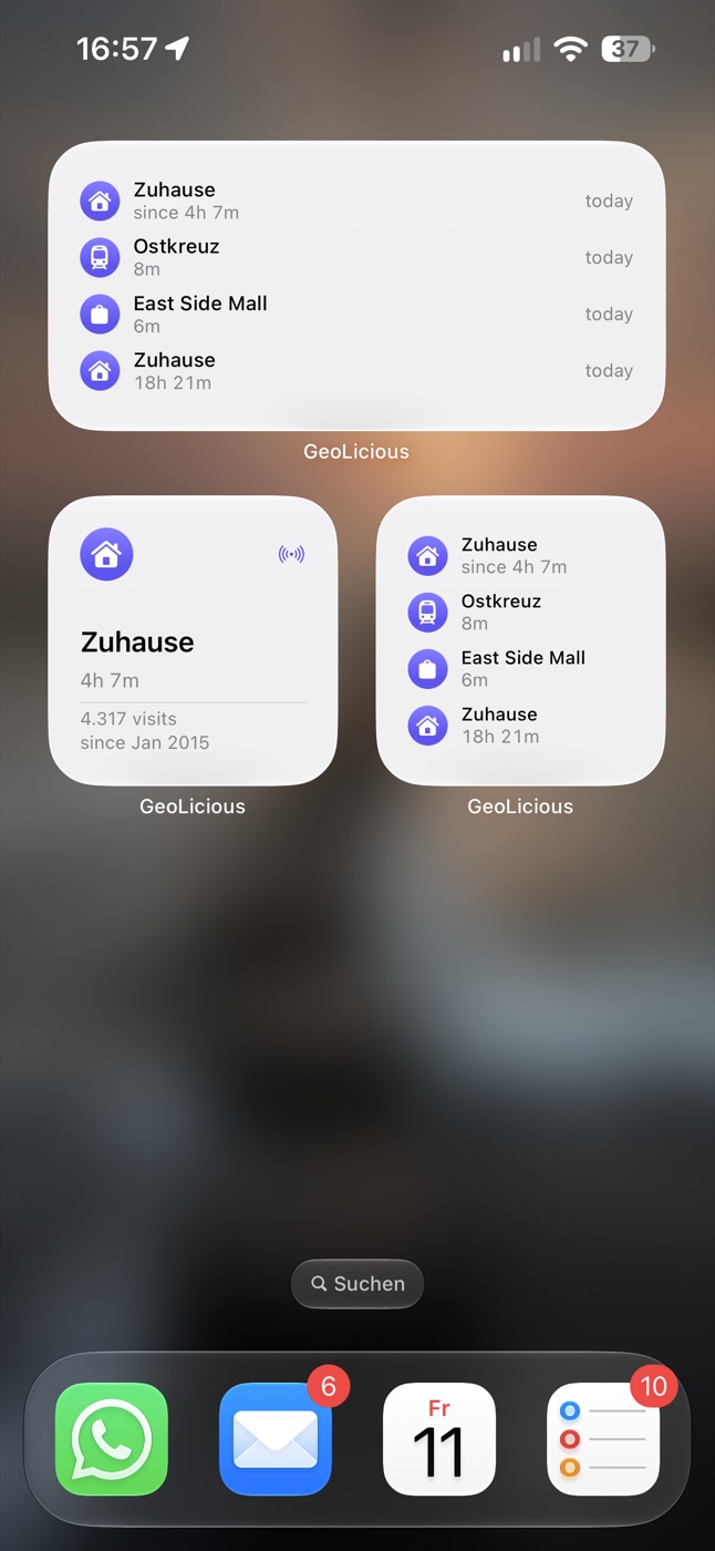 Home Screen with GeoLicious widgets